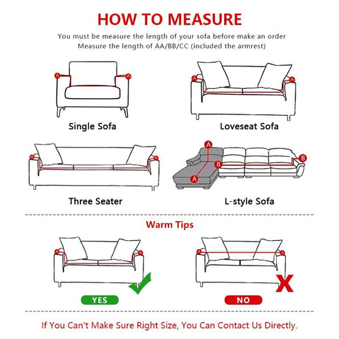 Plain Colour Stretchy Sofa Covers For 1-4 Seaters Size Guide