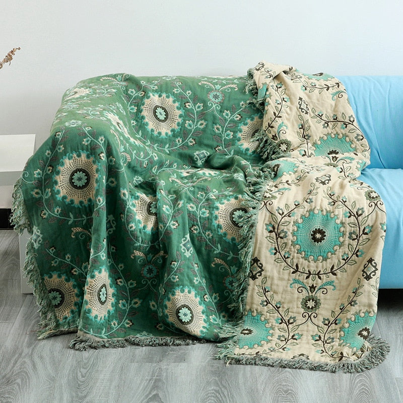 Mandala Boho Floral Cotton Bedspread / Sofa Throw - Double and Single ...