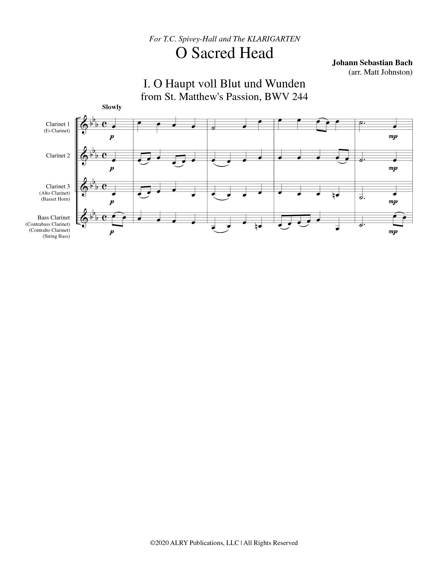 Bach Arr Johnston O Sacred Head For Clarinet Choir Cc289 United Music And Media Publishers 9003