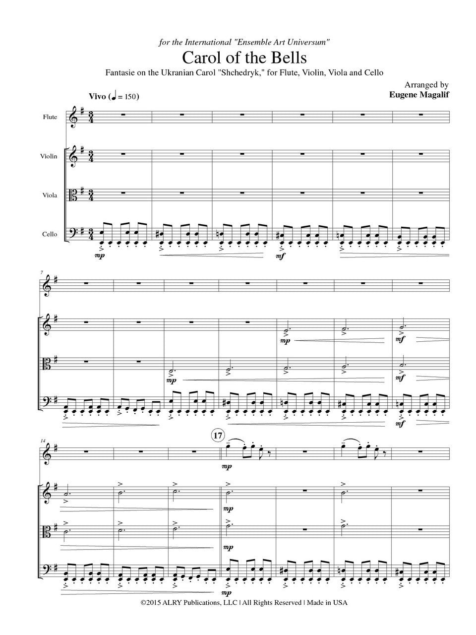 Magalif Carol Of The Bells For Flute And Strings Cm118 United Music And Media Publishers