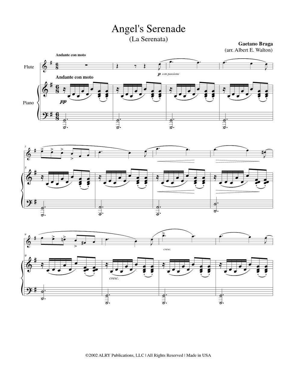 天使のセレナード（ガエターノ・ブラーガ）（フルート+ピアノ）【Angel's Serenade】 - 吹奏楽の楽譜販売はミュージックエイト
