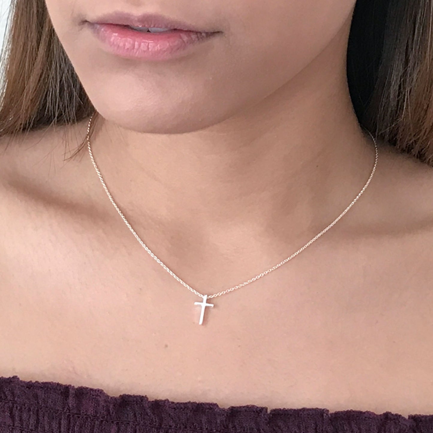 tiny cross necklace sterling silver