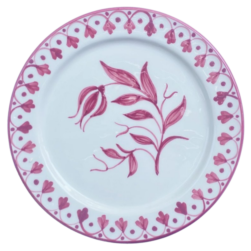 Pink tulip hand painted salad plate