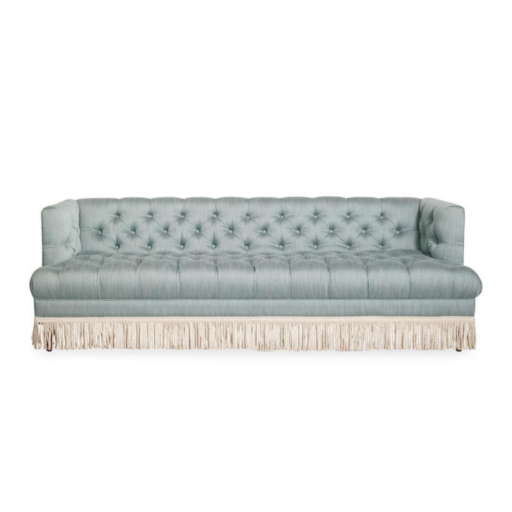 Baxter blue sofa with bullion fringe