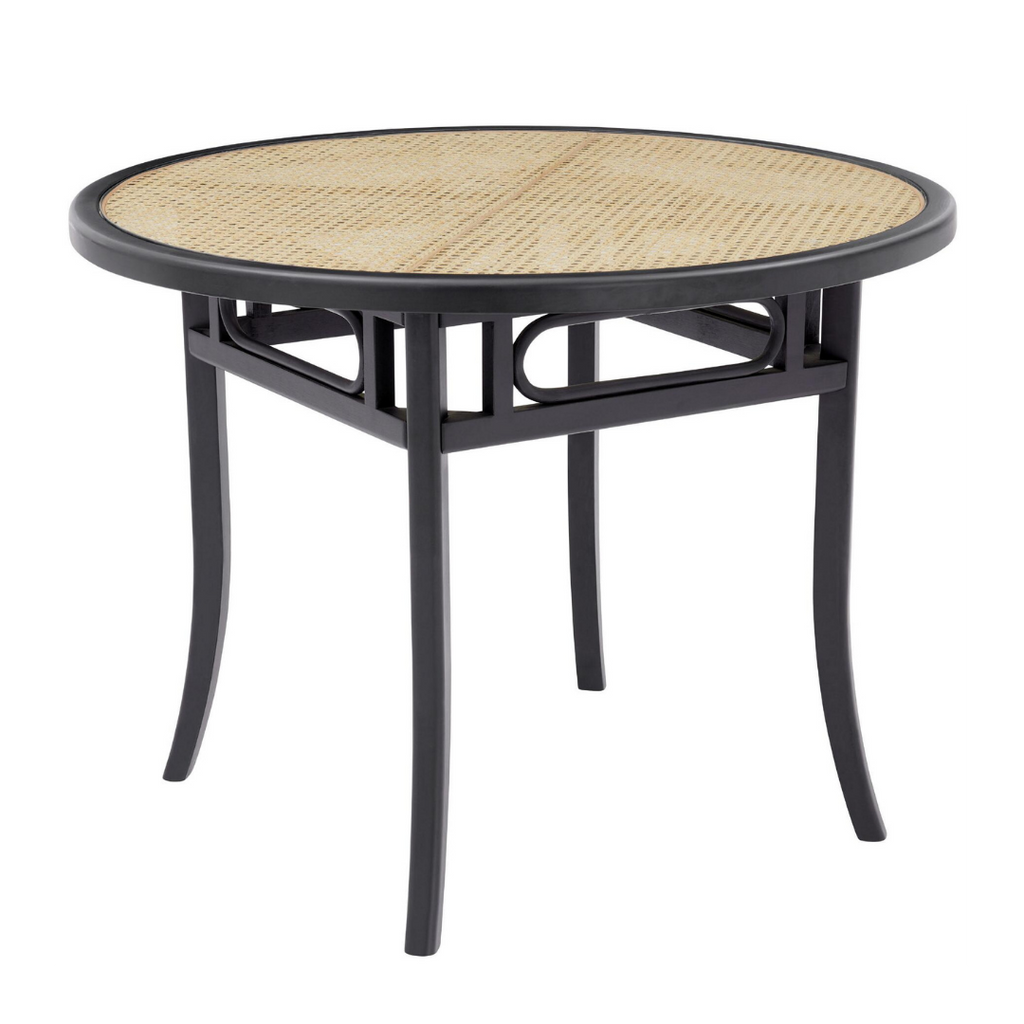 World Market Round Black Wood And Cane Glass Top Dora Dining Table