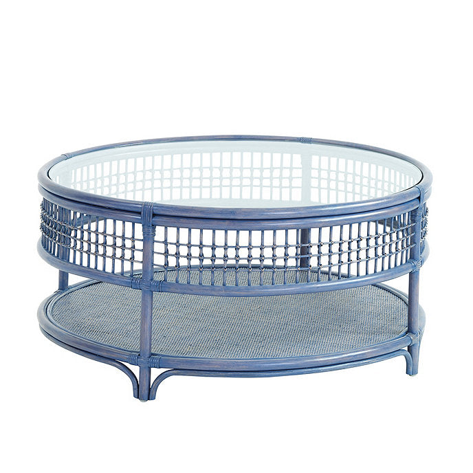 blue rattan side table