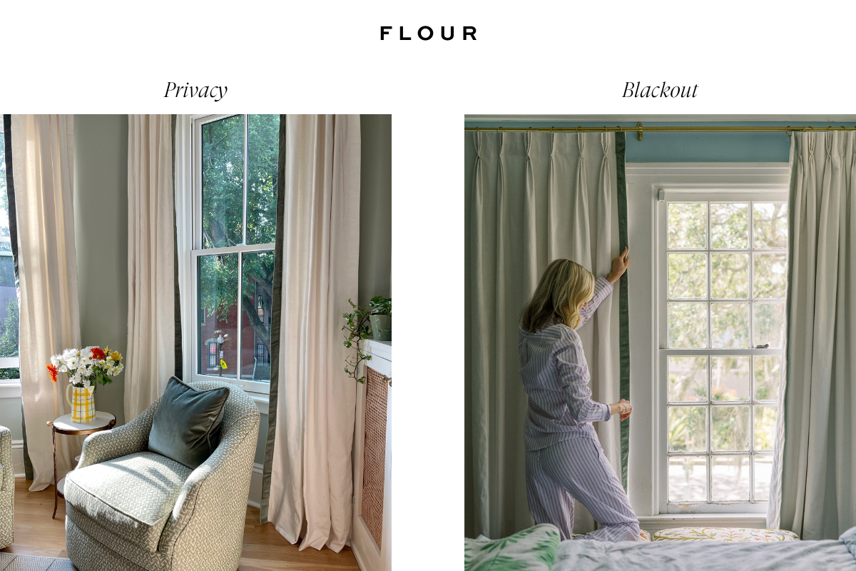 Images comparing blackout and privacy lining on natural white custom curtains