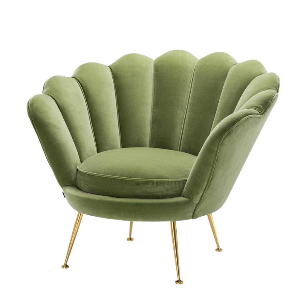 Scalloped Green Velvet Bucket Chair