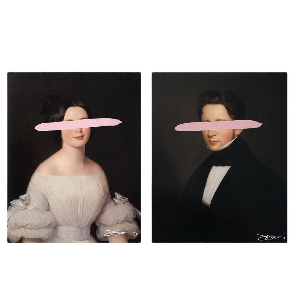 Josh Young Design House "Emma & Eugene - Blush" Mixed Media Paintings - a Pair