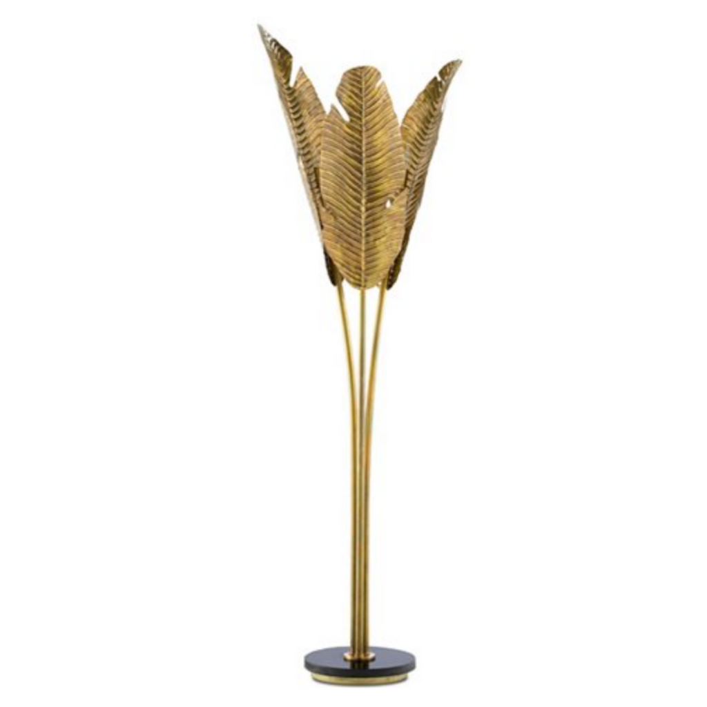 Currey & Company Brass Tropical Floor Lamp