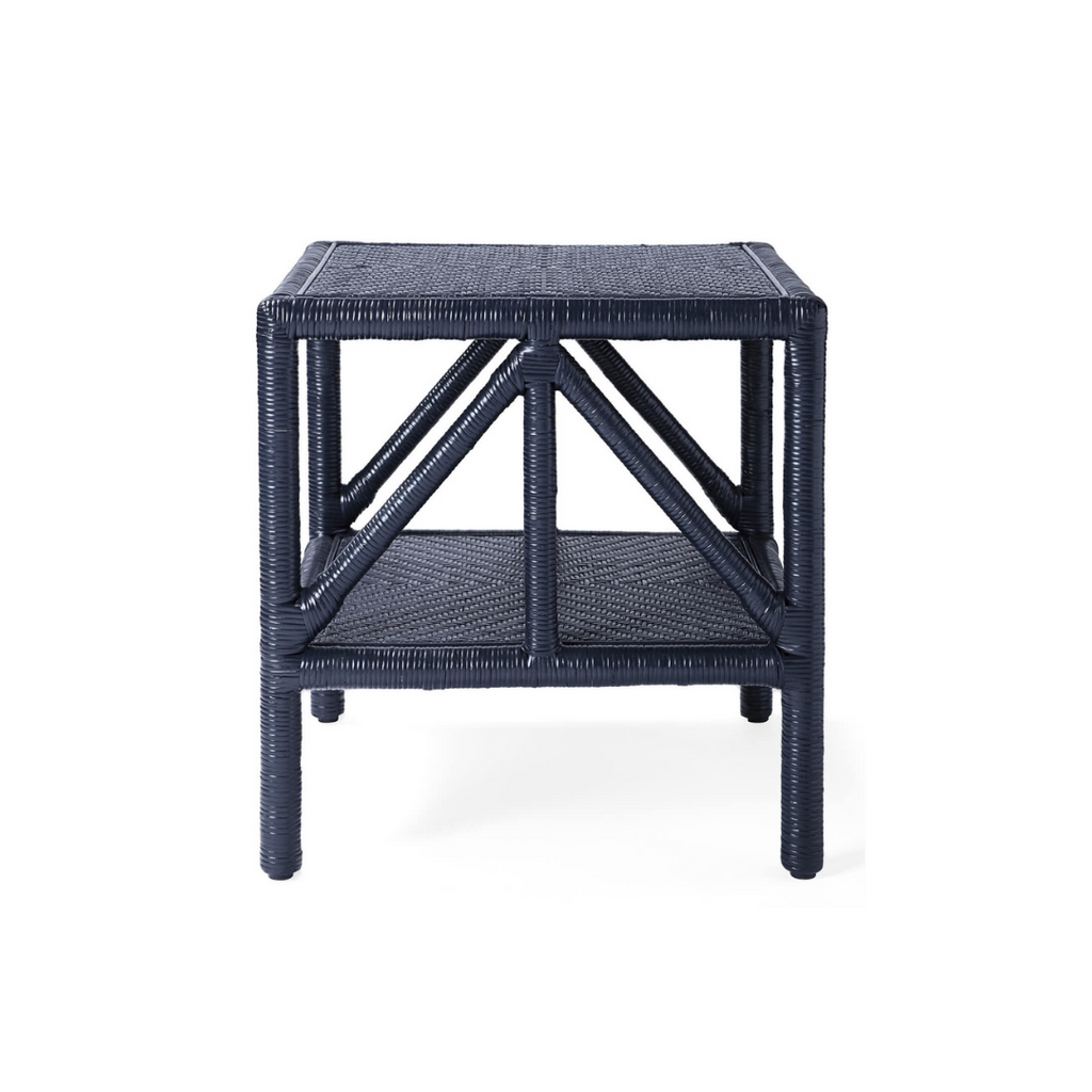 Navy rattan side table