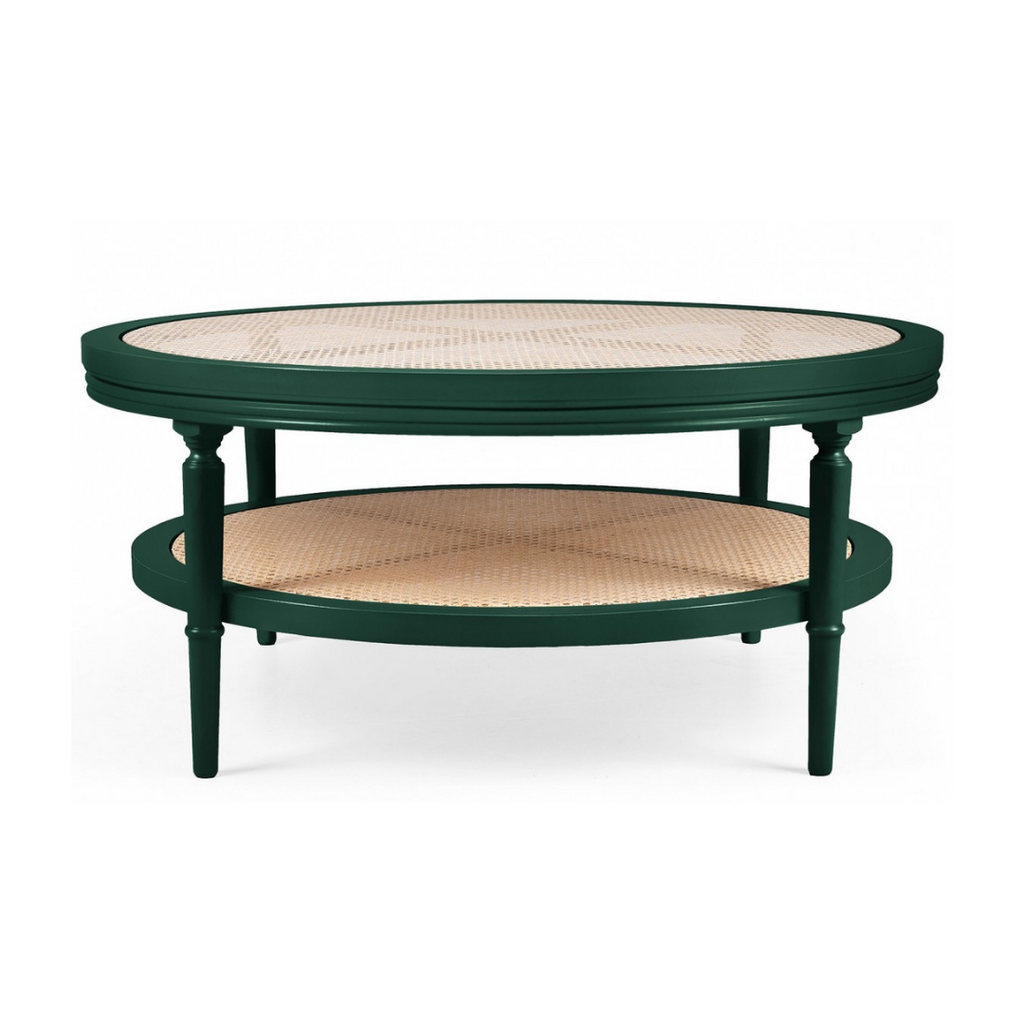 Cane and green lacquered coffee table