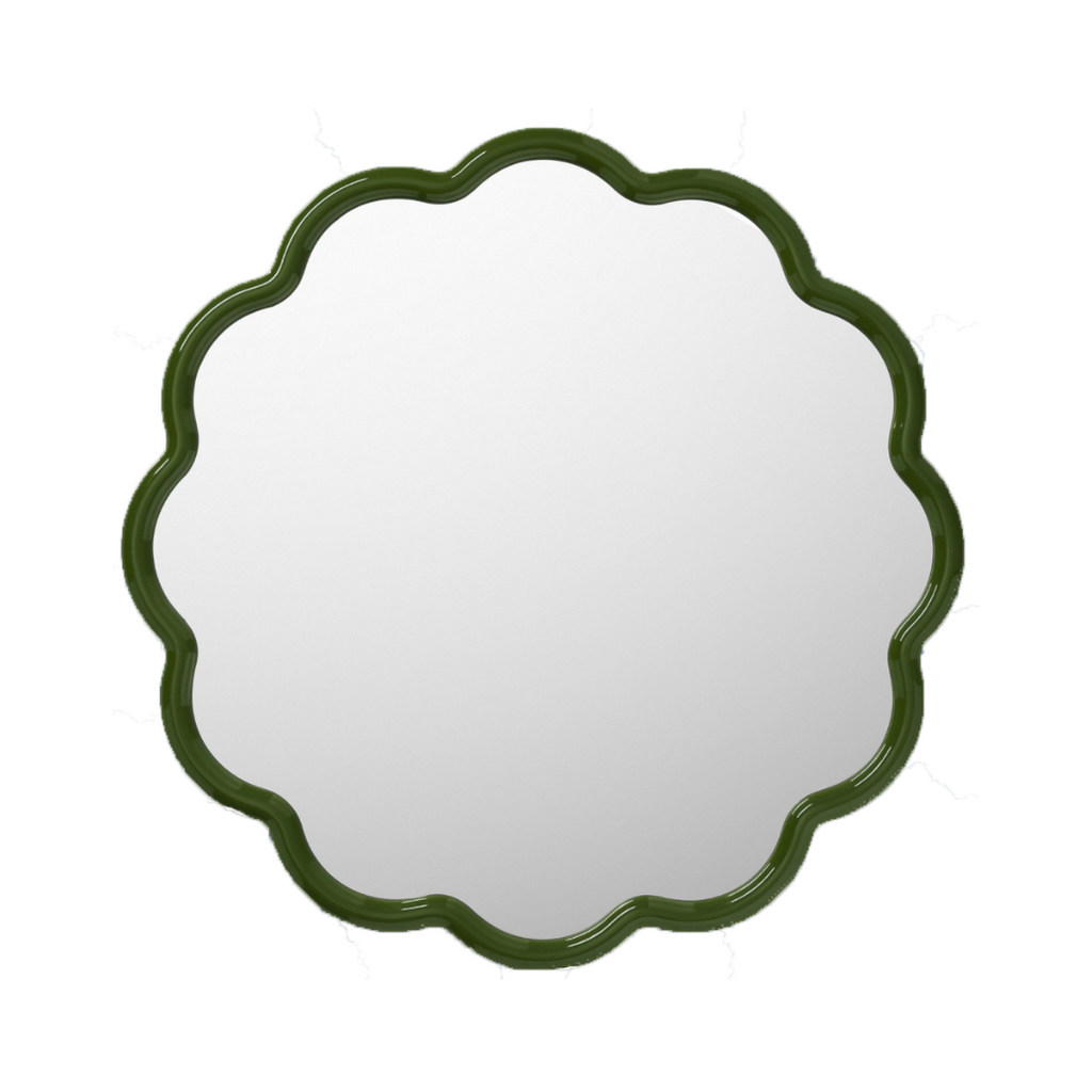 Green scalloped circular mirror