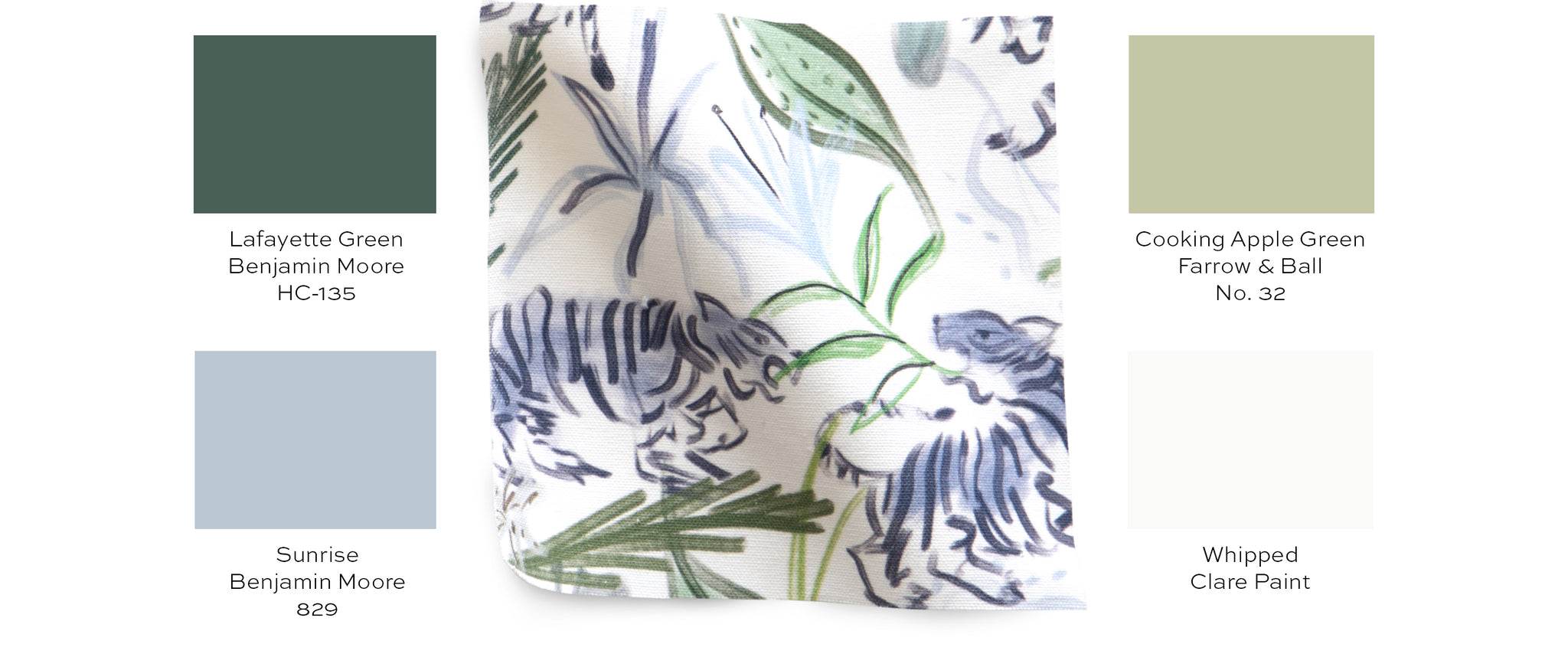 Paint guide for blue and green chinoiserie tiger fabric