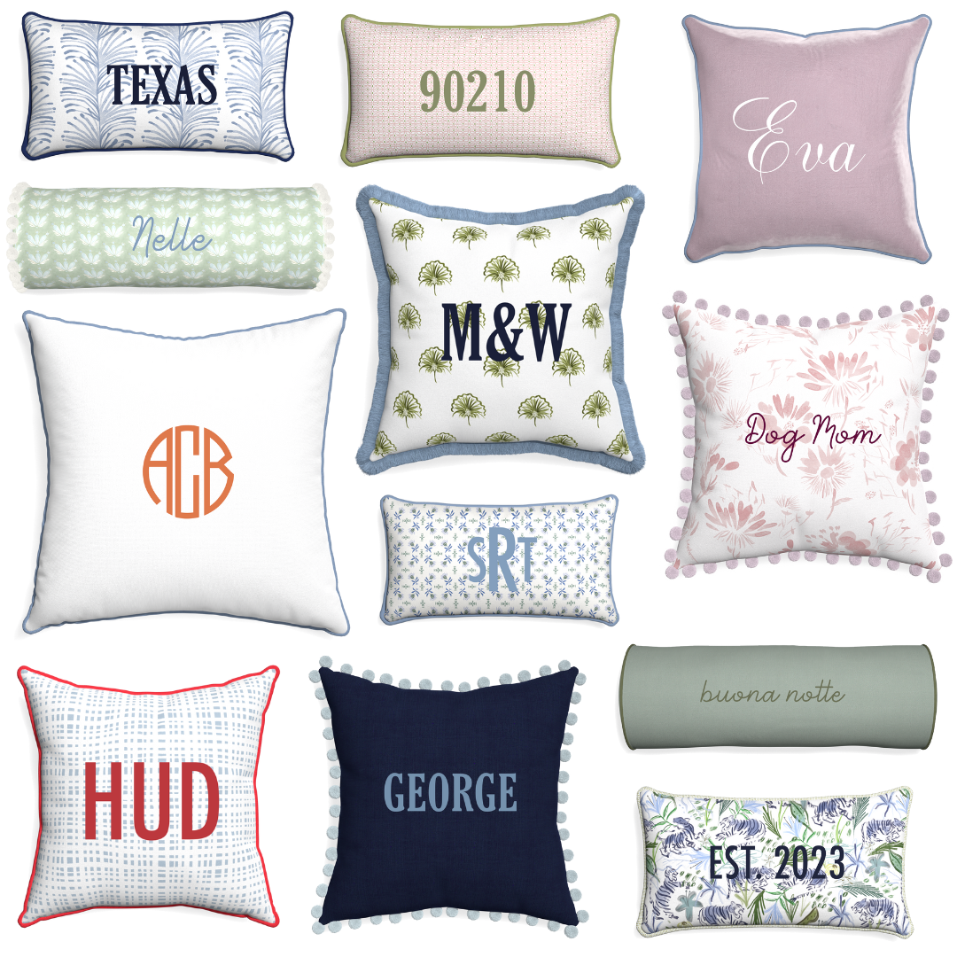 custom pillows with different embroidery options