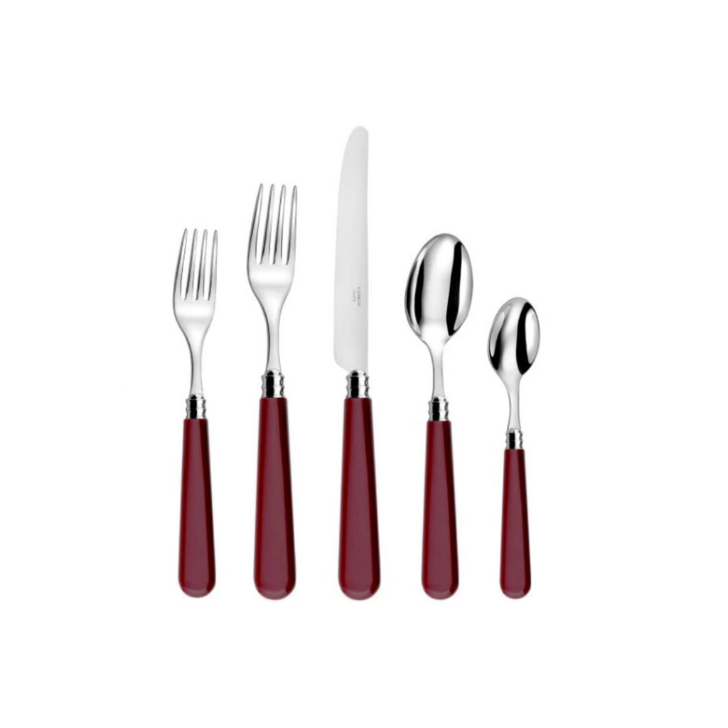 burgundy and silver flatware