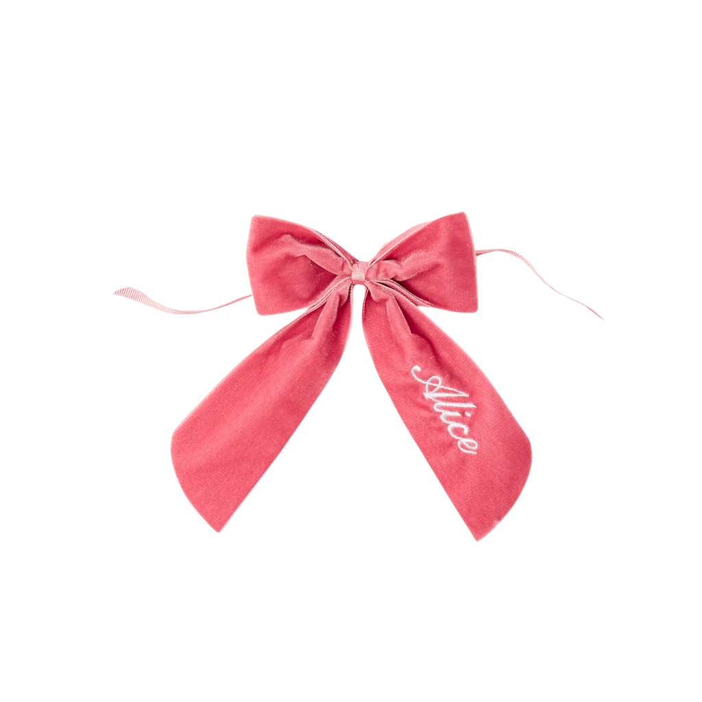 pink velvet bow with embroidery