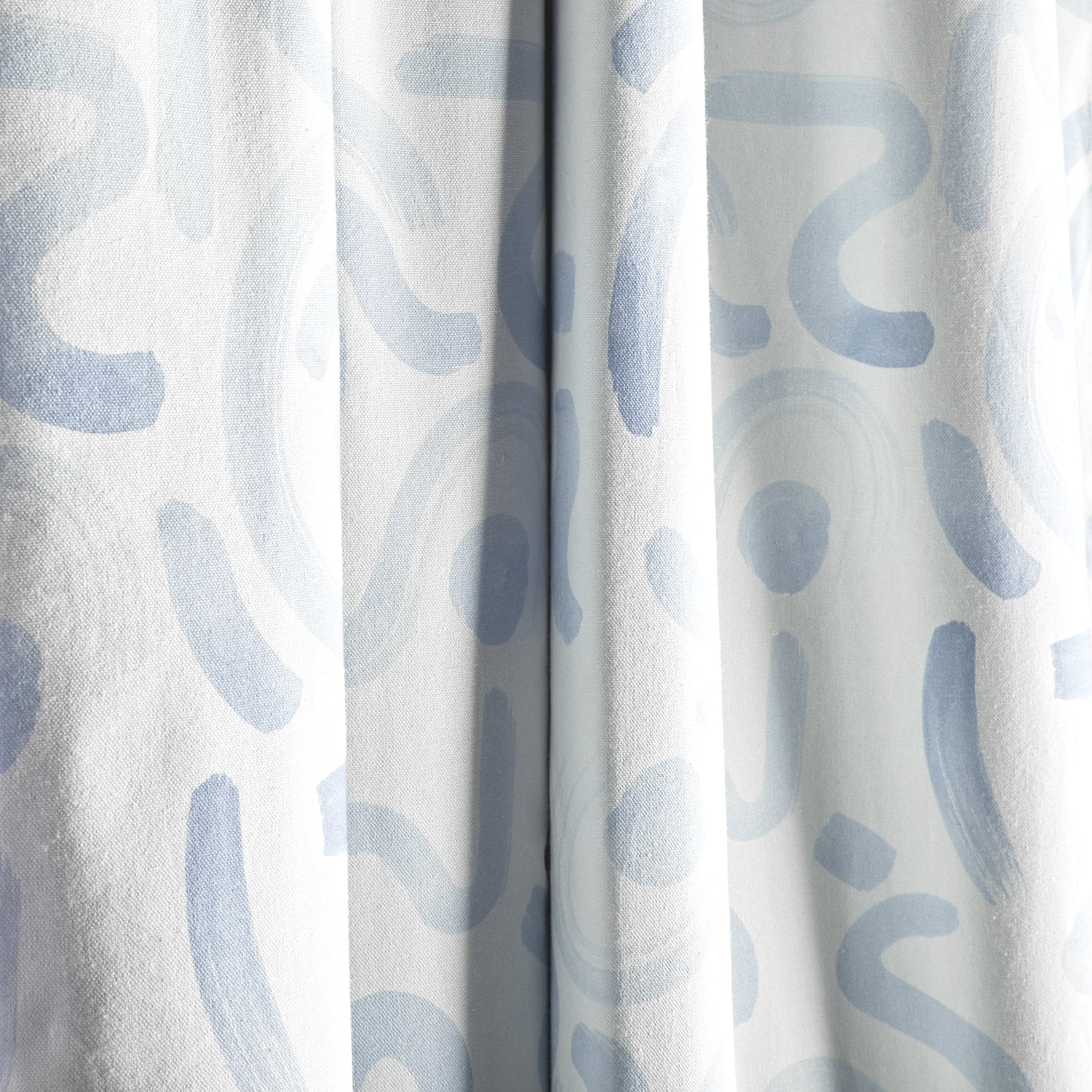 Close up of sky blue abstract custom curtain