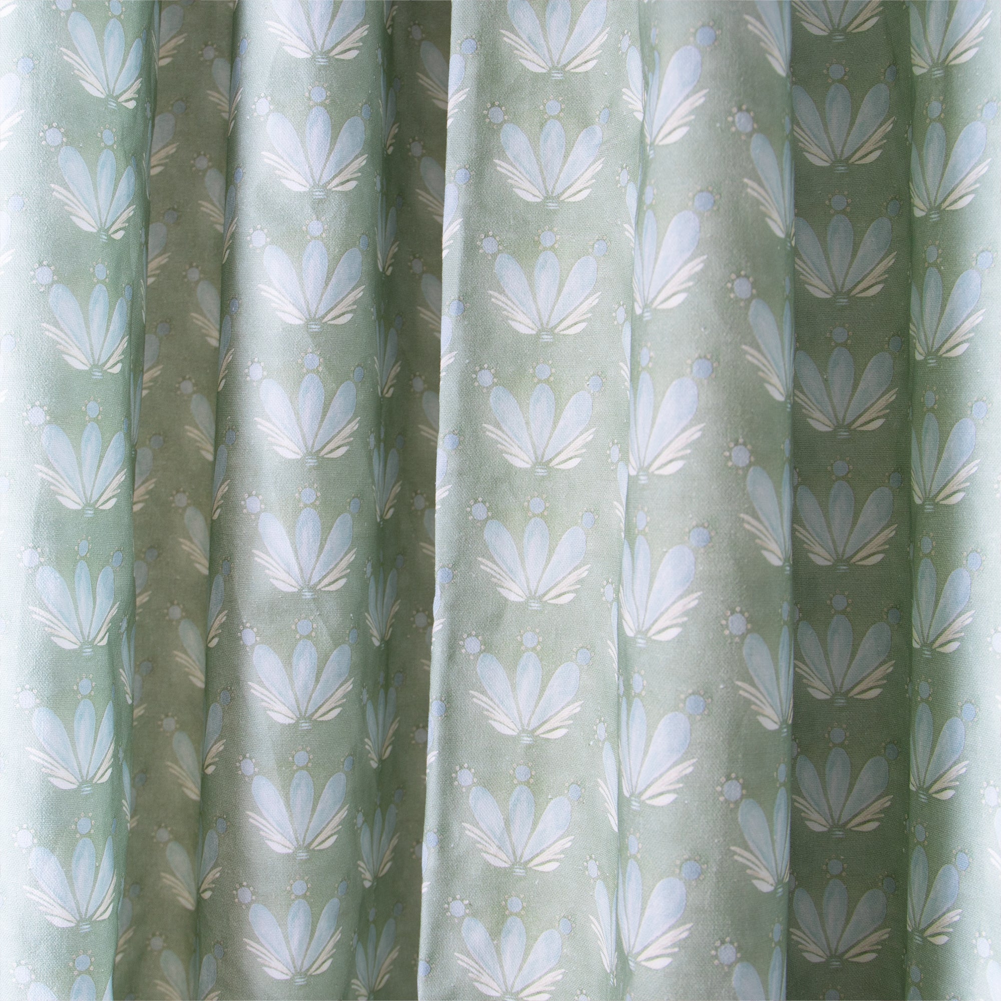 Close-up of Coastal Inspired Green and Blue Custom curtain