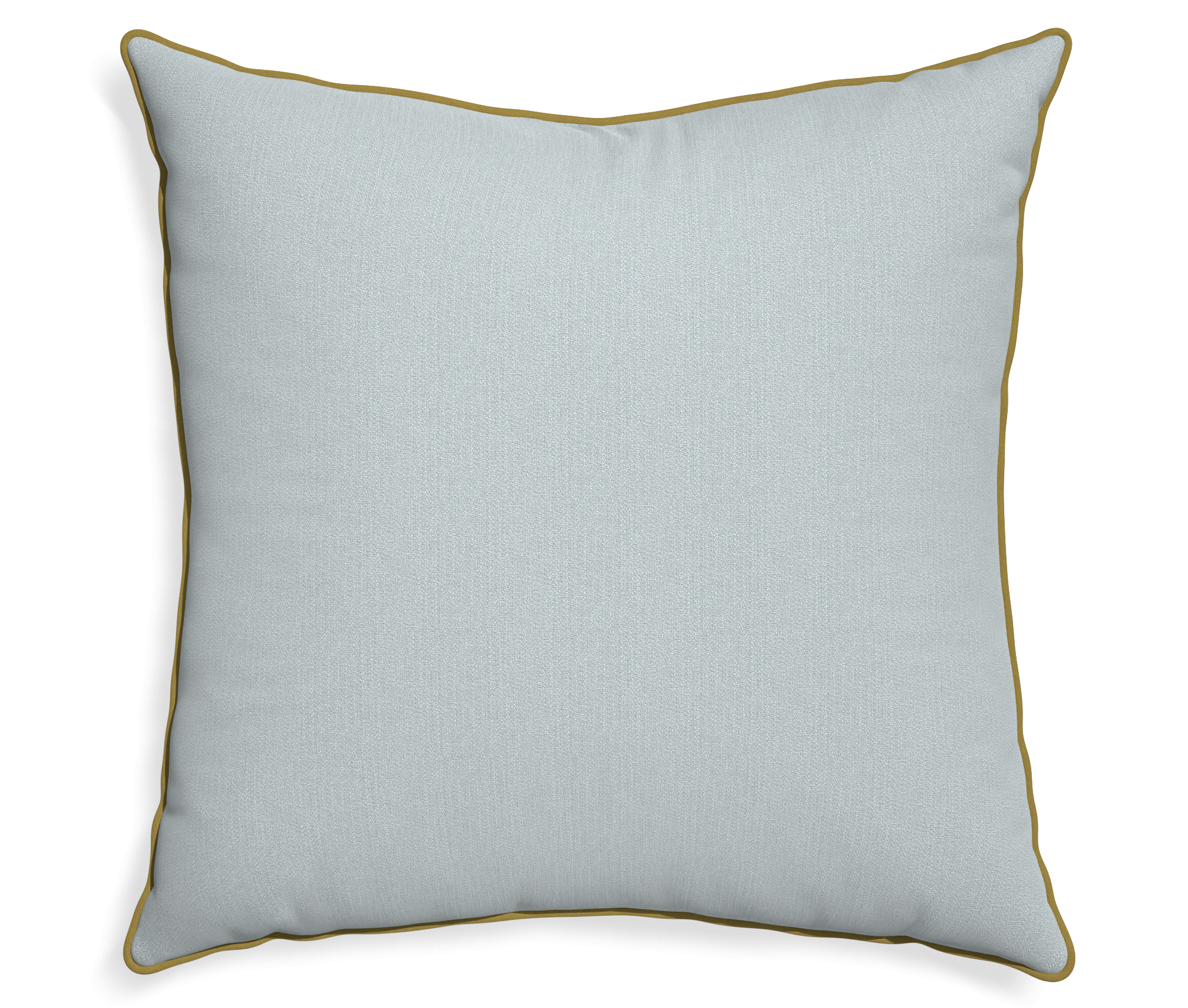 Light blue euro sham pillow with chartreuse piping on a white background