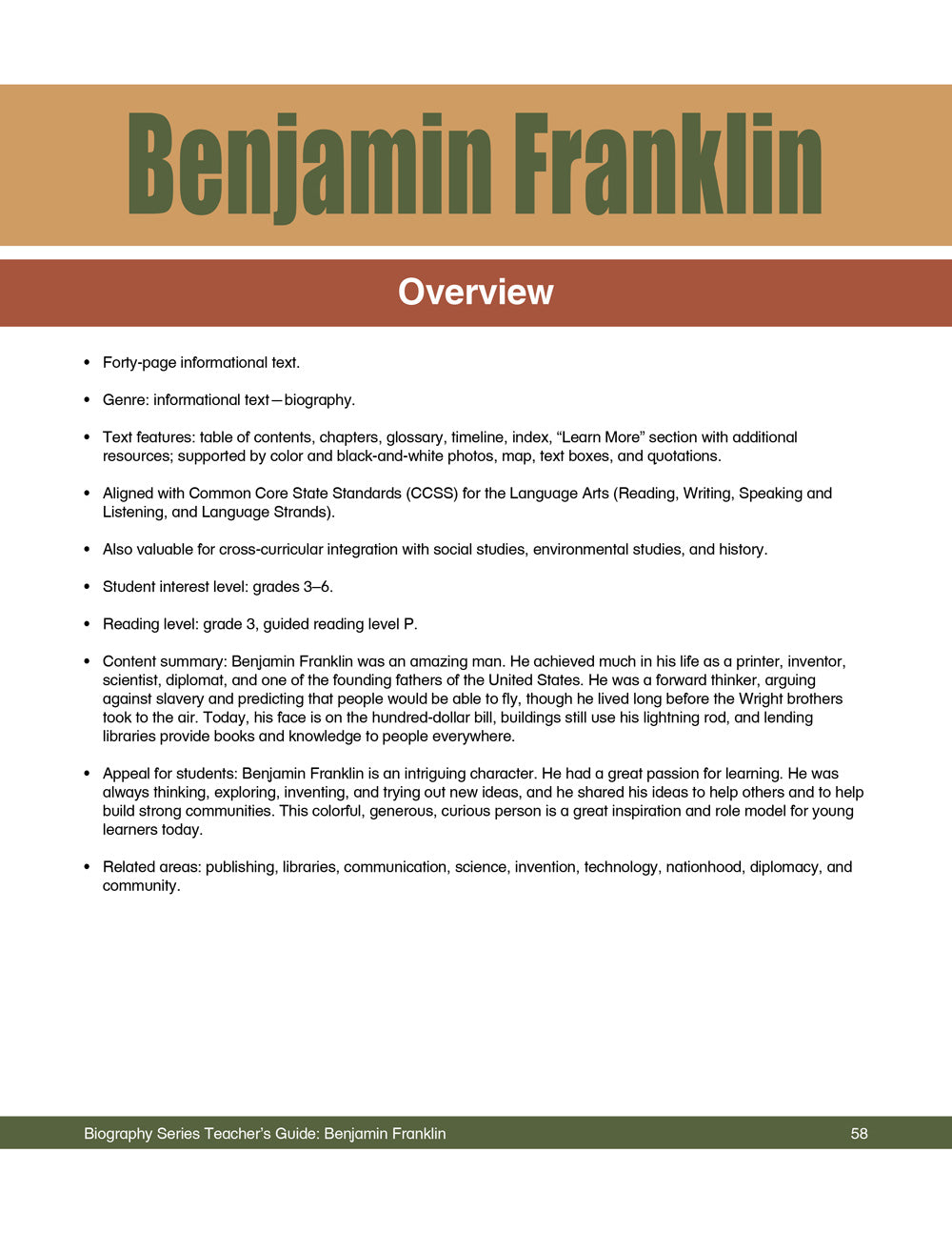 Benjamin Franklin Teacher's Guide