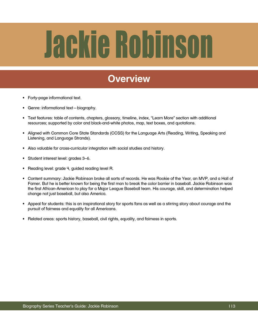 Jackie Robinson Teacher's Guide