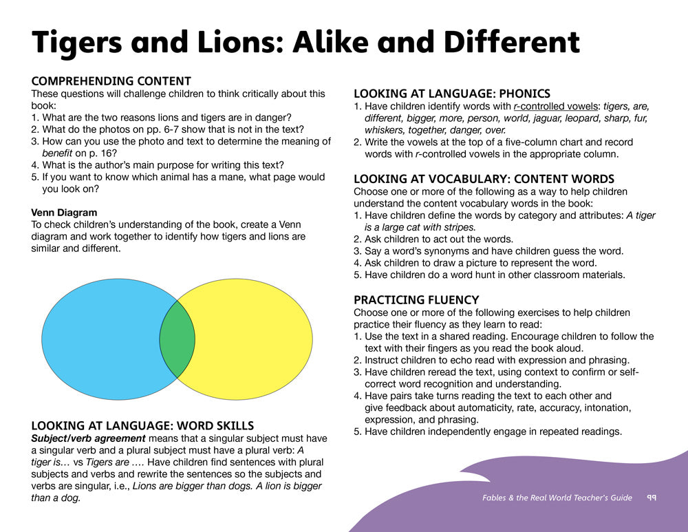 Tigers and Lions: Alike and Different Teacher's Guide