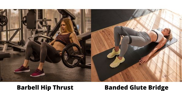 Barbell Hip Thrust and Banded Glute Bridge