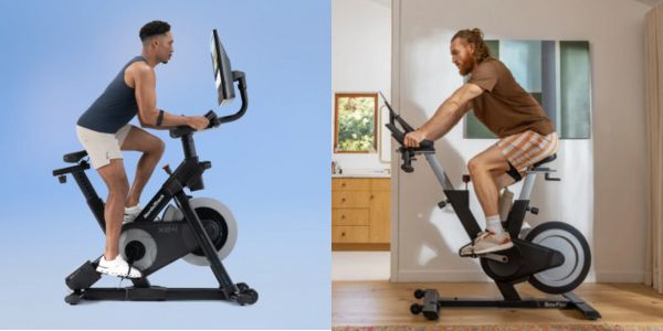 Man Using NordicTrack Bike and Man Using BowFlex Bike Side by Side