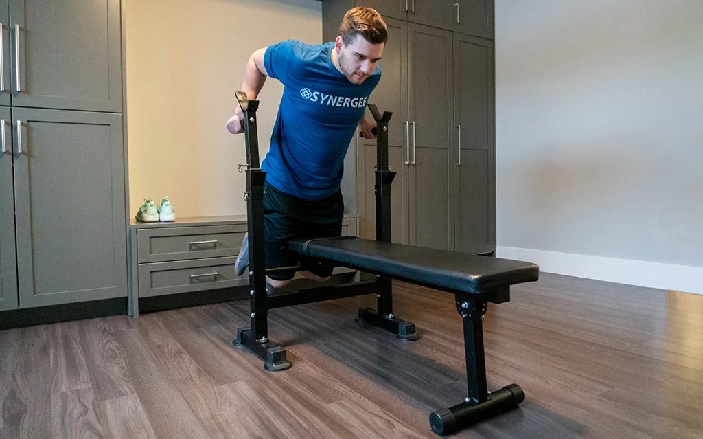 Synergee Adjustable Weight Bench with Barbell Rack Dip Station
