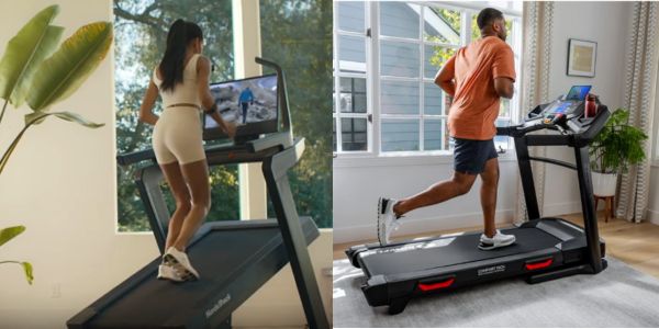 Woman using NordicTrack Treadmill and Man Using BowFlex Treadmill