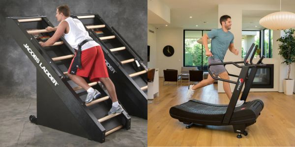Jacobs Ladder vs Treadmill: Man Using a Jacobs Ladder Exercise Machine and Man Using a Treadmill