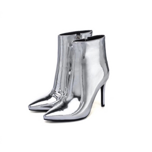 silver shiny boots