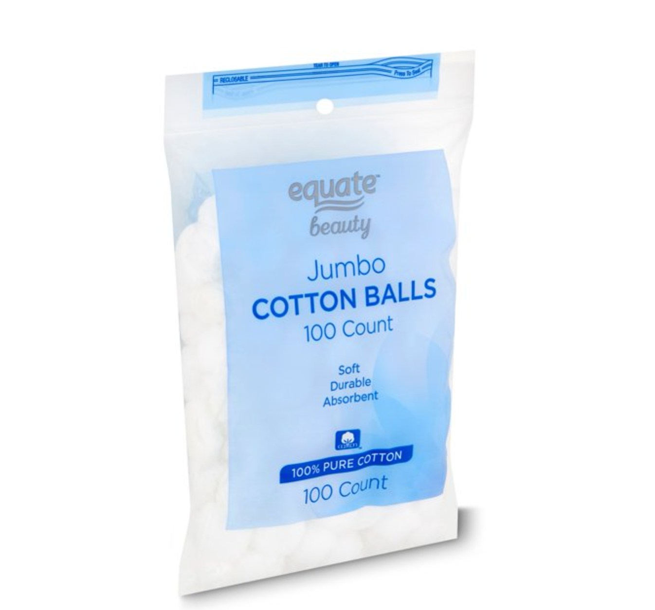 Equate Beauty Jumbo Cotton Balls, 100 Count Cotton Balls 1-Package