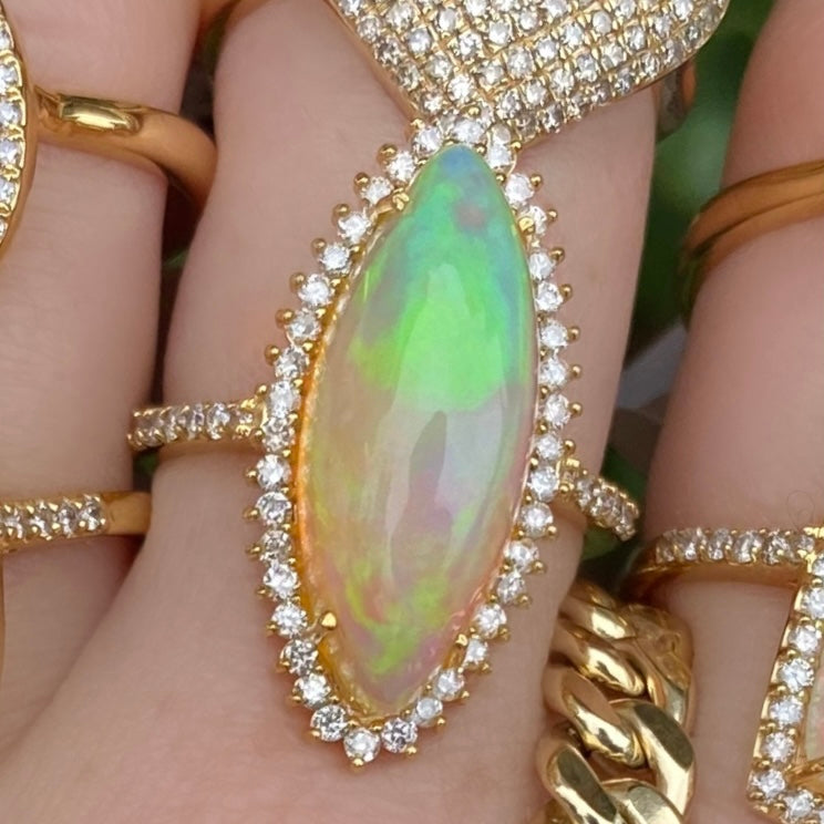 Marquis Cabashon Opal Diamond Ring