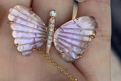 Pink Amethyst Butterfly Diamond Ring