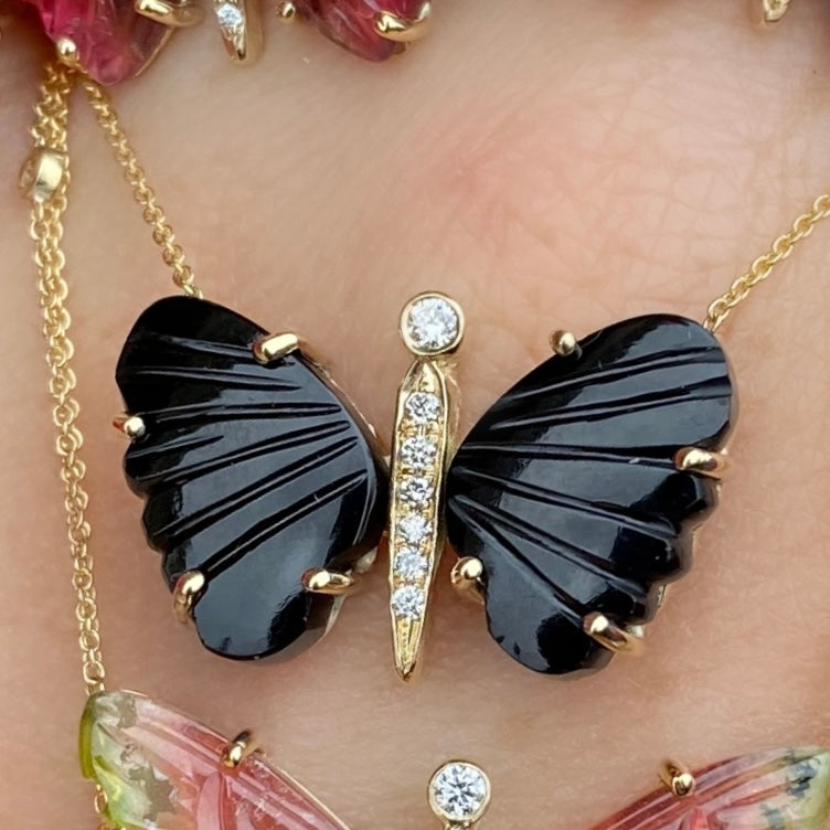 Medium Black Onyx Butterfly Diamond Necklace