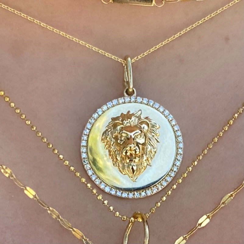 Lion Coin Diamond Edge Necklace Pendant