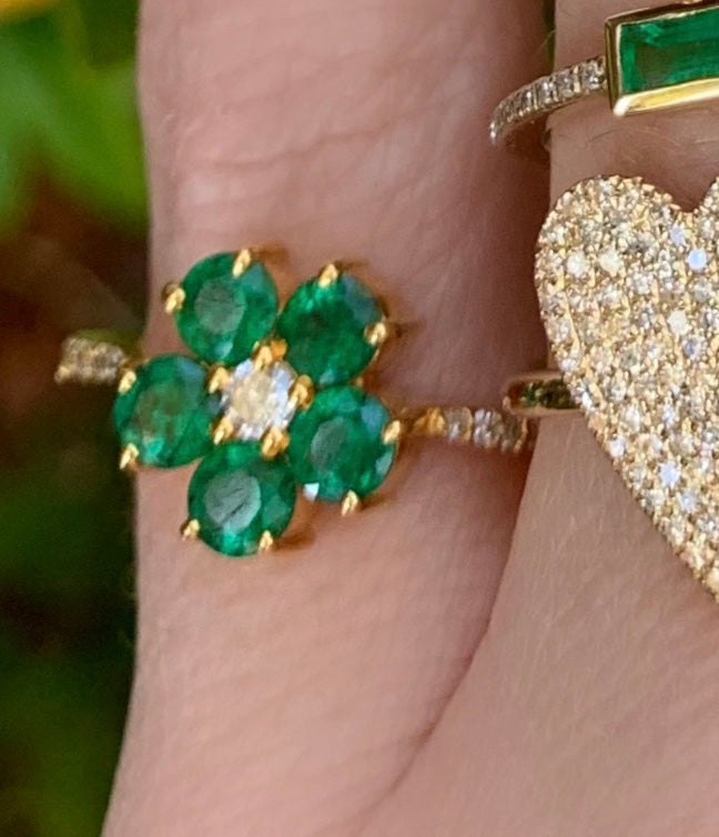 Emerald Diamond Flower Ring - Nina Segal Jewelry