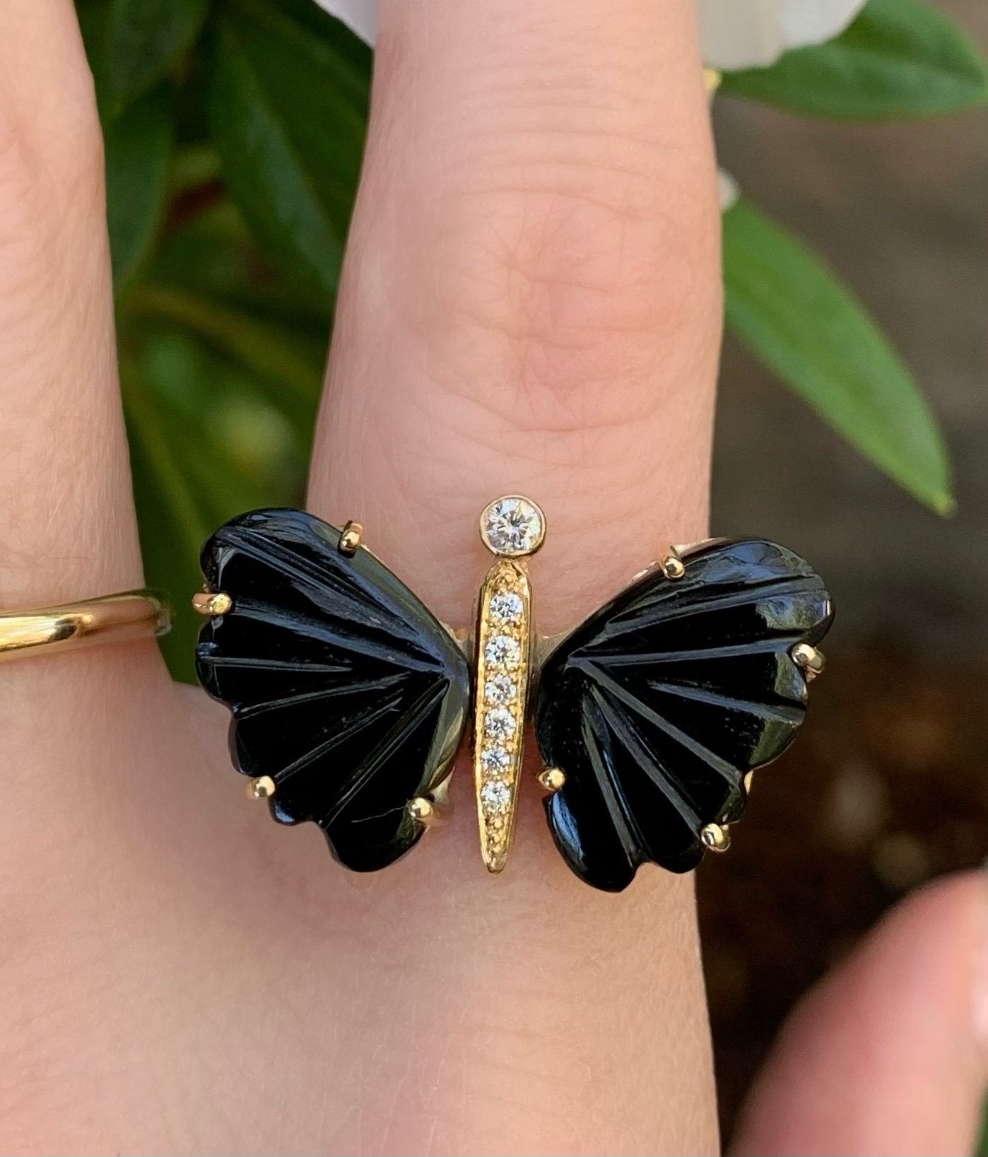 Black Onyx Butterfly Diamond Ring