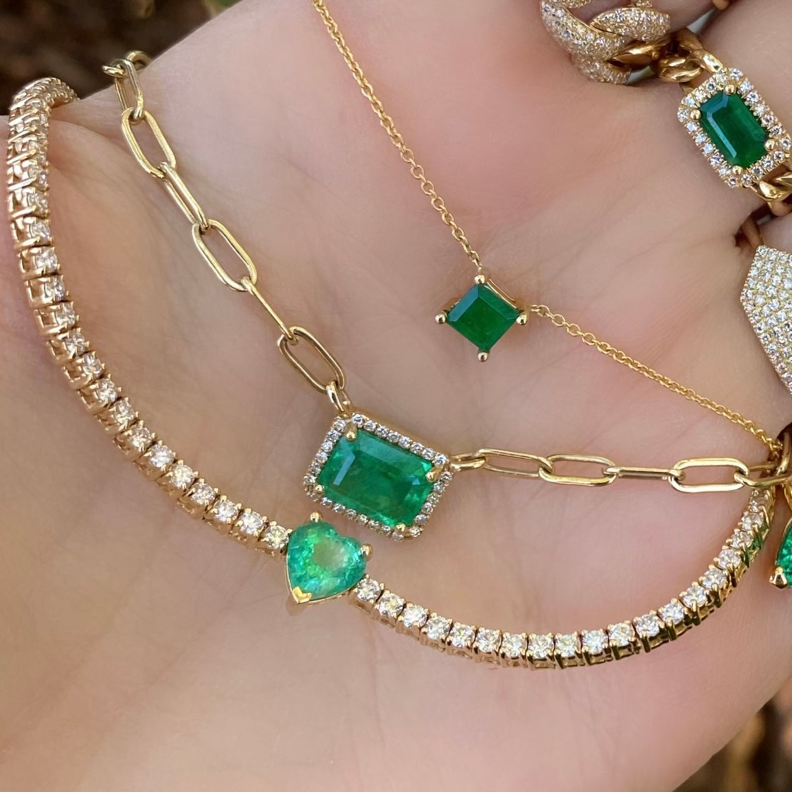 Emerald Heart Diamond Tennis Necklace