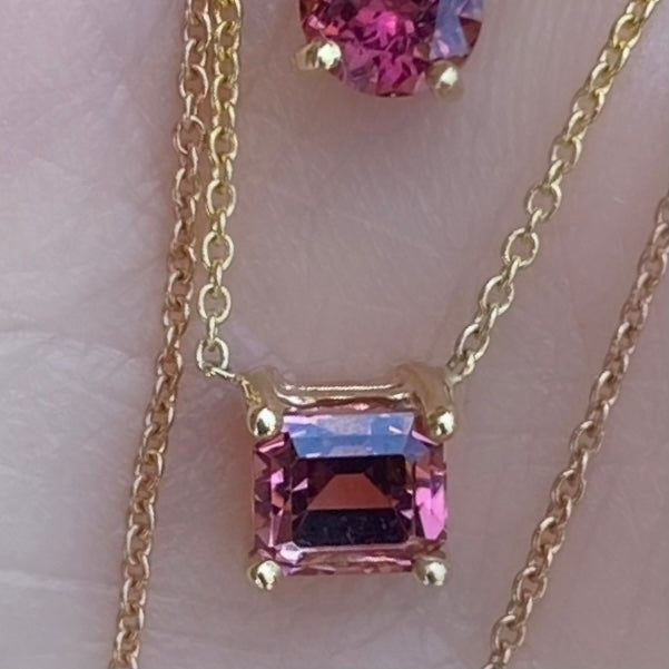 Pink Spinel Emerald Cut Necklace