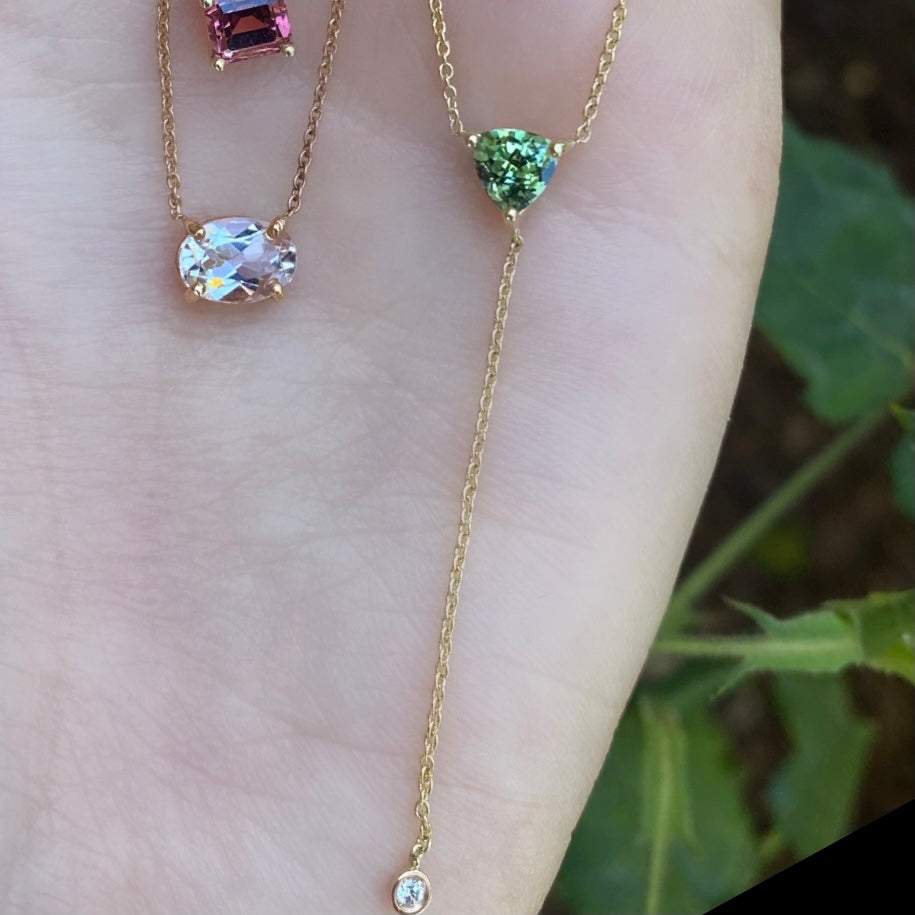 Trillion Green Tourmaline Diamond Lariat Necklace