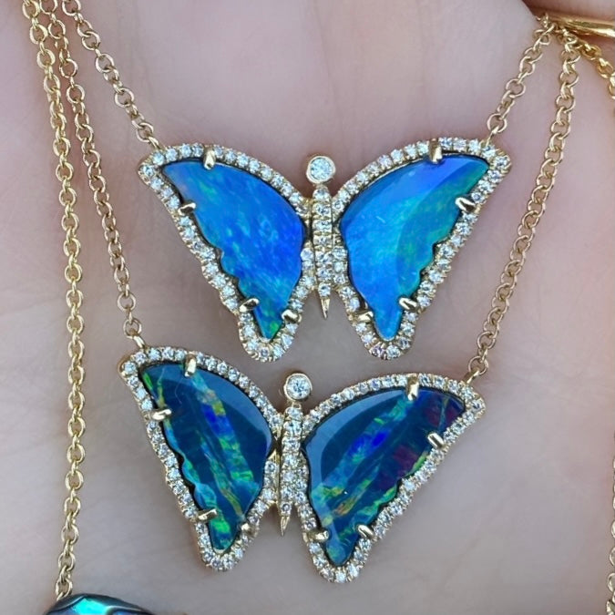 Opal Butterfly Baby Diamond Necklace