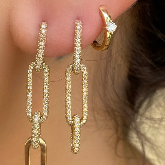 Paper Clip Chain Link Diamond Earrings