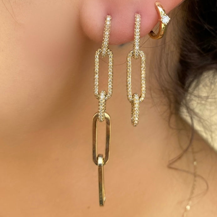 Paperclip Chain Link Diamond Long Earrings