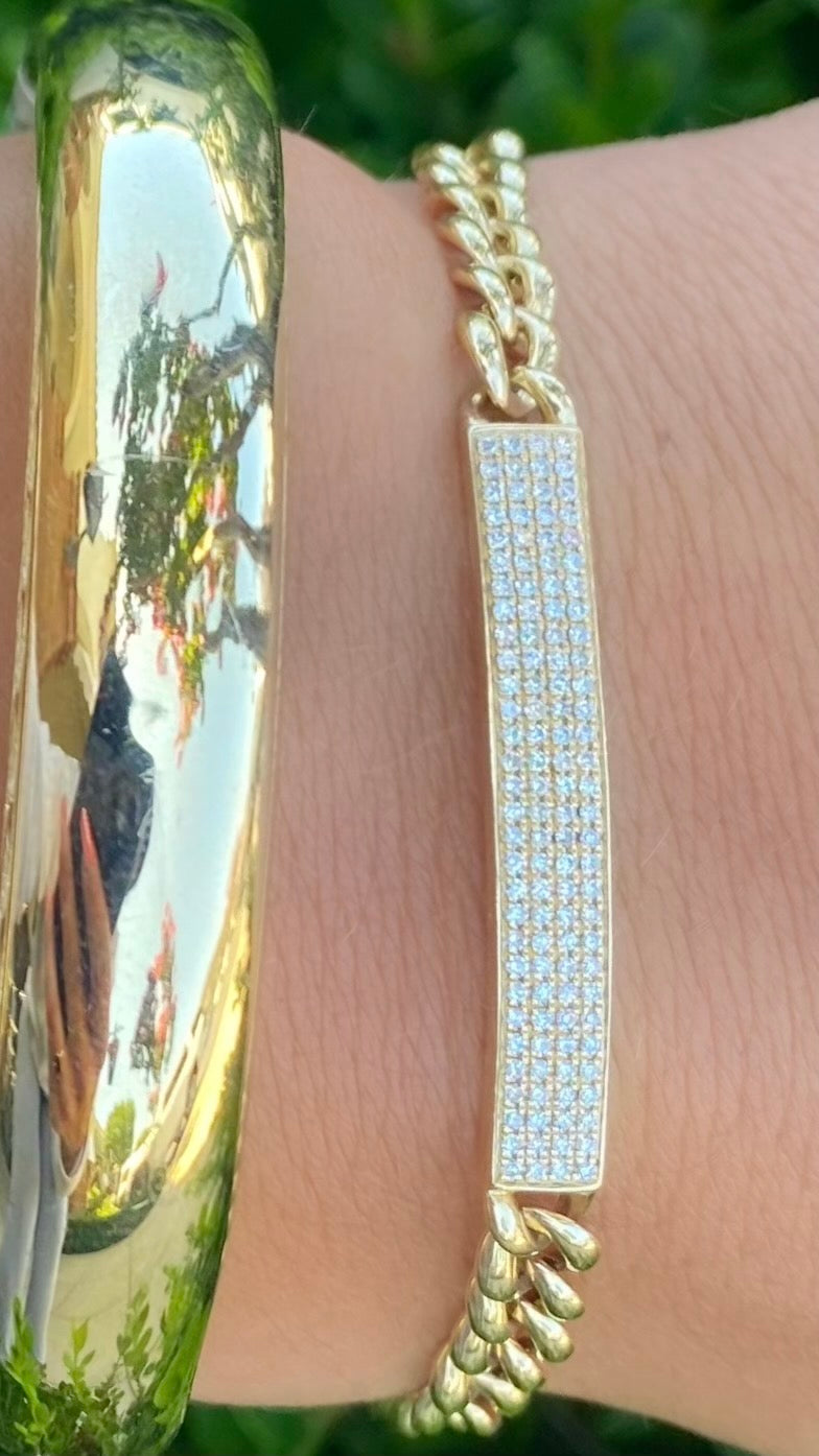 Cuban Link Chain ID Bar Diamond Bracelet