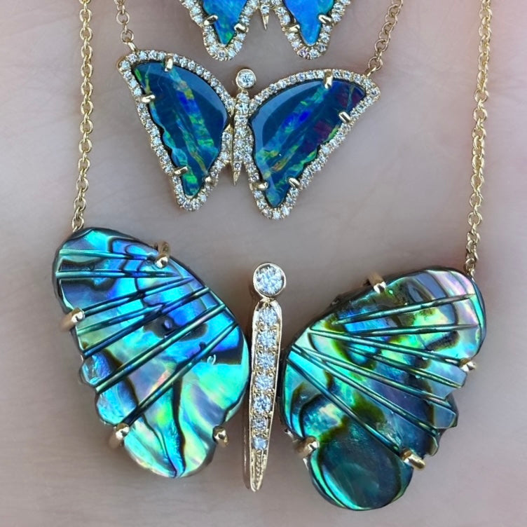 Abalone Butterfly Large Diamond Necklace