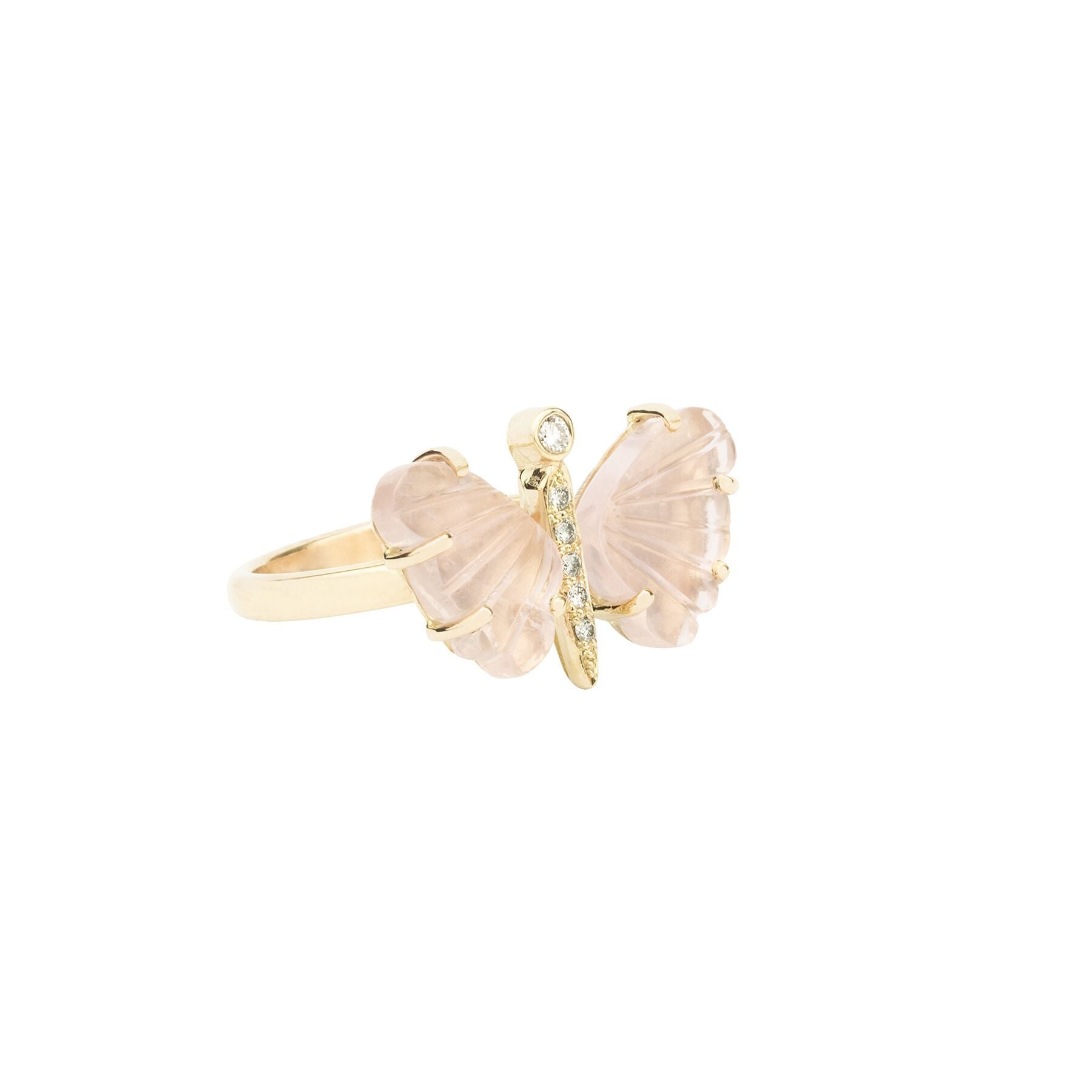 Rose Quartz Butterfly Diamond Ring