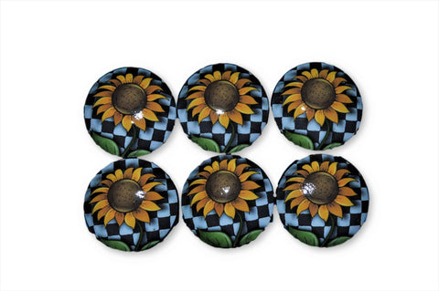 Set Of 6 Black And White Check Sunflowers Cabinet Knobs Twisted